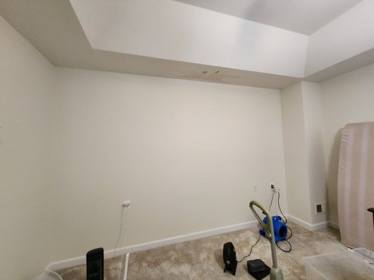 Water Damage Restoration - A frozen pipe burst causing damages to the bedroom wall. We removed all affected materials, placed commercial grade humidifiers and airblowers to regulate the areas relative humidity and moisture contents.