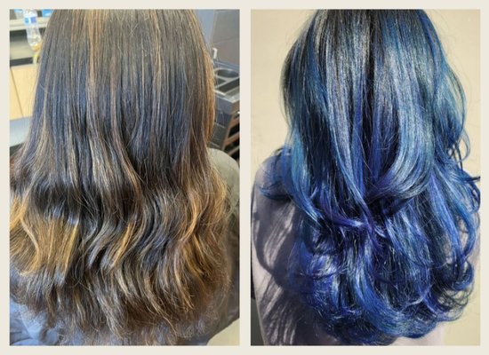 Color transformation: Vivid Color / Blue - If you can't change your surroundings, change your hair color. You know you've made it when you can dye your hair blue. It's not just a hair color. It's a state of mind. You can change your whole attitude by changing your hair color.