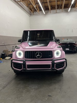 2022 g63 got fully wrapped in pink with satin black decals - This project took us 2 weeks to complete from start to finish we also went ahead and painted the front bumper guard for that stealth look we also did the badges black combined with this pink wrap this car is truly 1of1 2022 g63 got fully wrapped in pink with satin black decals - This project took us 2 weeks to complete from start to finish we also went ahead and painted the front bumper guard for that stealth look we also did the badges black combined with this pink wrap this car is truly 1of1