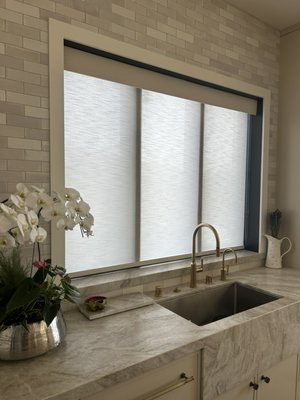Roller Shades in Oakland, CA - A closed and open view of our roller shades above a Kitchen window after remodel Roller Shades in Oakland, CA - A closed and open view of our roller shades above a Kitchen window after remodel