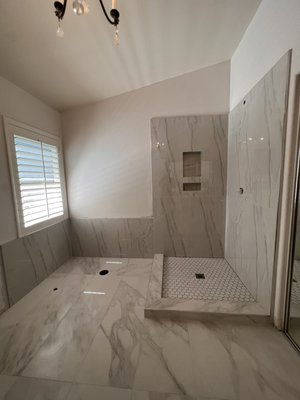 Porcelain Dream Shower - This remodel was in Stevenson Ranch, CA.
The homeowner was directed over to us by a good friend. Very easy going and calm. Smooth project from start to finish. Beautiful material we installed 2x4 tiles with minimal joints. Definitely one of our favorites Porcelain Dream Shower - This remodel was in Stevenson Ranch, CA.
The homeowner was directed over to us by a good friend. Very easy going and calm. Smooth project from start to finish. Beautiful material we installed 2x4 tiles with minimal joints. Definitely one of our favorites