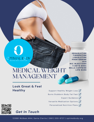 Medical Weight management - Optimal Body Nursing Center is a leading medical weight management facility dedicated to helping individuals achieve their optimal health and wellness goals. With a team of dedicated healthcare professionals, we offer personalized and evidence-based solutions to help individuals achieve and maintain their optimal body weight.