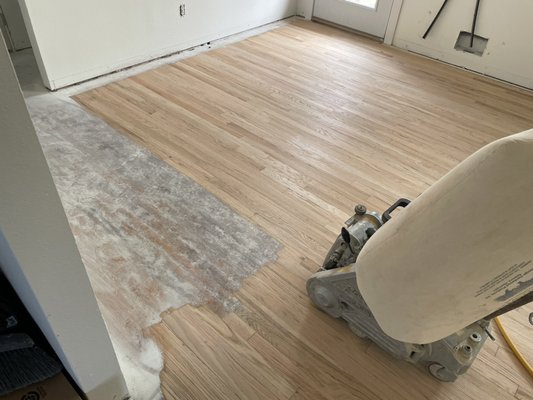 Fix and flip - This was a fix and flip house where they just wanted to salvage the floors for the lowest cost possible. Bona natural seal with bona mega one satin on top