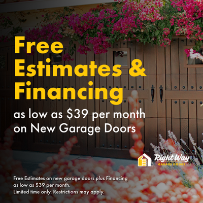 Free Estimates & Financing on New Garage Doors - Right Way Garage Doors offers free estimates on new garage door installations and financing options as low as $39 per month for qualified customers. Our team helps homeowners choose the right garage door to enhance curb appeal, improve security, and add lasting value to their home. Free Estimates & Financing on New Garage Doors - Right Way Garage Doors offers free estimates on new garage door installations and financing options as low as $39 per month for qualified customers. Our team helps homeowners choose the right garage door to enhance curb appeal, improve security, and add lasting value to their home.