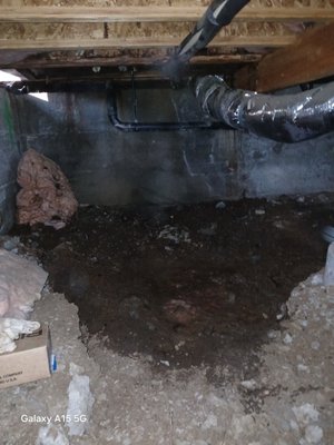 Broken CPVC pipe under house - This was a broken CPVC pipe under the house. The line supplied hot water to the master bedroom jacuzzi and master bathroom faucets. The CPVC pipe broke right on the "T" It was a 1 inch feed which split into a 1/2 inch on one side. When they sized it down, they must not have gotten a good twist in it when they glued it together. Anyway, do not attempt to repair this yourself unless you really know what you're doing. Give us a call, and we can walk you through it. Do not substitute PVC for CPVC. Broken CPVC pipe under house - This was a broken CPVC pipe under the house. The line supplied hot water to the master bedroom jacuzzi and master bathroom faucets. The CPVC pipe broke right on the "T" It was a 1 inch feed which split into a 1/2 inch on one side. When they sized it down, they must not have gotten a good twist in it when they glued it together. Anyway, do not attempt to repair this yourself unless you really know what you're doing. Give us a call, and we can walk you through it. Do not substitute PVC for CPVC.
