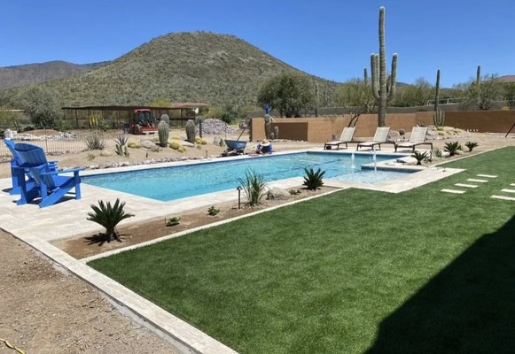 Carefree - Full Backyard Remodel - This was a job done in February 2024. Unfortunately we don't have many photos of the installation or after photos.

We installed the fencing, turf, travertine, coping and much more as shown in the photos.