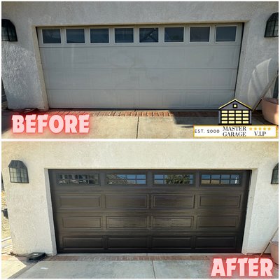 Before and After Results on a Garage Door installation. - These are 2 images showing are beautiful Before and After Results. As you can see it changes the homes appearance completely. For more information on specific garage door styles call 951-546-2075 Before and After Results on a Garage Door installation. - These are 2 images showing are beautiful Before and After Results. As you can see it changes the homes appearance completely. For more information on specific garage door styles call 951-546-2075