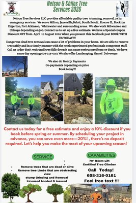 Tree removal - Nelson tree services has great deals and discounts for
All our seniors and teacher, Call us today 608-316-0161 Tree removal - Nelson tree services has great deals and discounts for
All our seniors and teacher, Call us today 608-316-0161