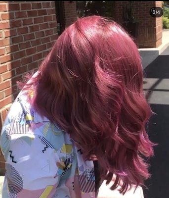 Pink pop 💕 - She came in with her natural brown hair so we did a heavy balayage. After that, we added a very fun shade of pink over top!