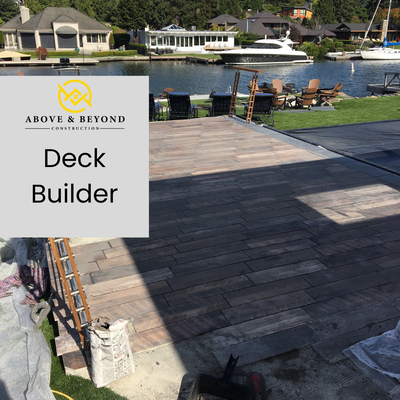 Deck Builder - Deck Builder Services in Washington State
A well-built deck enhances outdoor living, providing a functional and stylish space for relaxation and entertainment. At Above & Beyond, we specialize in custom deck construction, tailored to the unique climate and architectural styles of Washington State.

We work with a variety of materials, including:
✅ Cedar & Redwood – Naturally resistant to moisture and decay, perfect for Washington’s wet climate.
✅ Composite Decking – Low-maintenance, durable, and resistant to rot, mold, and fading.
✅ Pressure-Treated Wood – An affordable option with enhanced durability for long-lasting performance.
Our expert team designs and builds custom decks, ranging from classic wood platforms to multi-level outdoor spaces with integrated seating, lighting, and railing systems. We ensure every deck is built with quality craftsmanship and weather-resistant finishes to withstand the Pacific Northwest’s seasons.