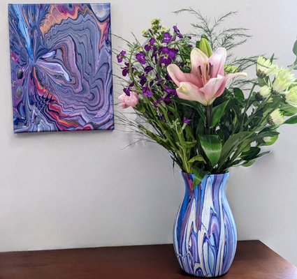 Vase Package - The VasePackage is an in-person event where participants will pour paint on a large glass vase, an 8x10 canvas, and a coaster. Our expert instructors will guide you through the process and provide step-by-step instructions to ensure that everyone creates a stunning masterpiece that they can proudly display in their home or workspace. Vase Package - The VasePackage is an in-person event where participants will pour paint on a large glass vase, an 8x10 canvas, and a coaster. Our expert instructors will guide you through the process and provide step-by-step instructions to ensure that everyone creates a stunning masterpiece that they can proudly display in their home or workspace.