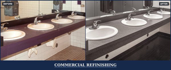 Commercial Refinishing - Commercial refinishing is a fast, affordable and convenient renovation alternative to replacing bathtubs, showers, countertops, vanities, and tile that is worn out, damaged, difficult to clean, or simply the wrong color. Chips, cracks, scratches and any other damage to the existing surface is repaired and then beautifully restored to look and feel like new without the cost, mess and lengthy timelines of replacement. Miracle Method of Santa Clara performs miracles on all types of surfaces, including porcelain, fiberglass, Formica, tile, cultured marble and more. We deliver commercial refinishing solutions to apartments, hospitals, hotels, resorts, military housing, senior living center, and colleges and universities. Whether it’s commercial bathtub refinishing, commercial shower refinishing or, commercial tile and grout refinishing, you can count on us to deliver quality solutions that fit the needs, budget and timeline of your facility! Commercial Refinishing - Commercial refinishing is a fast, affordable and convenient renovation alternative to replacing bathtubs, showers, countertops, vanities, and tile that is worn out, damaged, difficult to clean, or simply the wrong color. Chips, cracks, scratches and any other damage to the existing surface is repaired and then beautifully restored to look and feel like new without the cost, mess and lengthy timelines of replacement. Miracle Method of Santa Clara performs miracles on all types of surfaces, including porcelain, fiberglass, Formica, tile, cultured marble and more. We deliver commercial refinishing solutions to apartments, hospitals, hotels, resorts, military housing, senior living center, and colleges and universities. Whether it’s commercial bathtub refinishing, commercial shower refinishing or, commercial tile and grout refinishing, you can count on us to deliver quality solutions that fit the needs, budget and timeline of your facility!