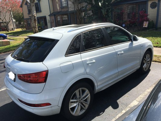 2018 Audi Q3 Full Ceramic Tinting - This 2018 Audi Q3 was tinting in our Ceramic 18% on the 4 doors, 2 back 1/4 windows, and back hatch glass. The front windshield was tinted in our Ceramic 70% which is clear and has glare rejection! Our Ceramic film is backed by factory Lifetime Warranty! This means it covers any bubbling or peeling. Ceramic film has a life expectancy of over 10 years! Schedule your ceramic tint job with us before it gets way too hot! 2018 Audi Q3 Full Ceramic Tinting - This 2018 Audi Q3 was tinting in our Ceramic 18% on the 4 doors, 2 back 1/4 windows, and back hatch glass. The front windshield was tinted in our Ceramic 70% which is clear and has glare rejection! Our Ceramic film is backed by factory Lifetime Warranty! This means it covers any bubbling or peeling. Ceramic film has a life expectancy of over 10 years! Schedule your ceramic tint job with us before it gets way too hot!