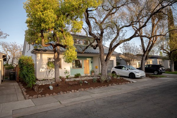 Project 2 - This project encompassed both the front and backyard, with a strong focus on water efficiency and long-term sustainability. A drought-tolerant living lawn was established using Dymondia, planted at one-foot intervals to create a dense, low-profile groundcover. An evenly distributed irrigation system was installed to support healthy establishment while maintaining minimal water use.
A six-inch-deep decomposed granite pathway was constructed to frame the lawn and provide clean, accessible circulation along the fence line planters and adjacent structures. In the front yard, a thoughtfully designed swale was incorporated to capture and manage rainwater runoff, allowing stormwater to percolate back into the soil and naturally recharge the underlying water table. Project 2 - This project encompassed both the front and backyard, with a strong focus on water efficiency and long-term sustainability. A drought-tolerant living lawn was established using Dymondia, planted at one-foot intervals to create a dense, low-profile groundcover. An evenly distributed irrigation system was installed to support healthy establishment while maintaining minimal water use.
A six-inch-deep decomposed granite pathway was constructed to frame the lawn and provide clean, accessible circulation along the fence line planters and adjacent structures. In the front yard, a thoughtfully designed swale was incorporated to capture and manage rainwater runoff, allowing stormwater to percolate back into the soil and naturally recharge the underlying water table.