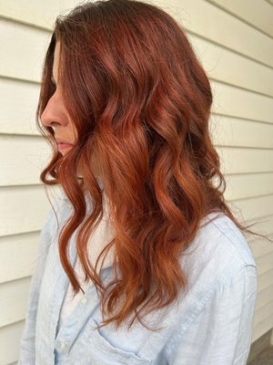 Gorgeous Coppers - We absolutely are here for all the coppers that are on trend this year! Here we achieved a gorgeous multi dimensional copper on this guest, using the richest tones. The results were stunning on her!! Gorgeous Coppers - We absolutely are here for all the coppers that are on trend this year! Here we achieved a gorgeous multi dimensional copper on this guest, using the richest tones. The results were stunning on her!!