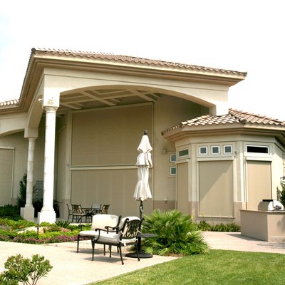 Sun Pro Shade System - Before & After - Accent Awnings® own factory-built Sun-Pro is the company’s heavy-duty drop shade system built for larger openings such as sliding doors, stucco overhangs, entrance ways or any opening in which the tracks can by mounted vertically. The Sun-Pro streamlined 5-inch box and large roller tube allows widths up to 25 feet and heights up to 13 feet. Our heavy-duty boxed-window drop shade offers the most extensive options and applications available in the industry. Sun Pro Shade System - Before & After - Accent Awnings® own factory-built Sun-Pro is the company’s heavy-duty drop shade system built for larger openings such as sliding doors, stucco overhangs, entrance ways or any opening in which the tracks can by mounted vertically. The Sun-Pro streamlined 5-inch box and large roller tube allows widths up to 25 feet and heights up to 13 feet. Our heavy-duty boxed-window drop shade offers the most extensive options and applications available in the industry.
