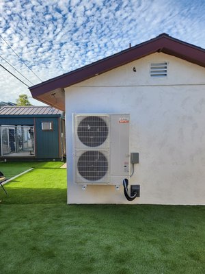 Mitsubishi ductless - This Mitsubishi Multizone unit was installed at a dog boarding home in Costa Mesa. Our furry friends have a tendency to make their mark on our outdoor units when given the chance. So, we decided to protect the customers investment and elevate the unit away from harm. Mitsubishi ductless - This Mitsubishi Multizone unit was installed at a dog boarding home in Costa Mesa. Our furry friends have a tendency to make their mark on our outdoor units when given the chance. So, we decided to protect the customers investment and elevate the unit away from harm.