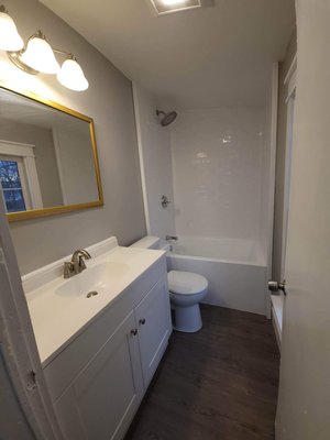 Small Bathroom Remodel - This small bathroom had a layout problem, sinking floors (from water damage) and wasn't at all functional. After some strategizing and crea Small Bathroom Remodel - This small bathroom had a layout problem, sinking floors (from water damage) and wasn't at all functional. After some strategizing and crea