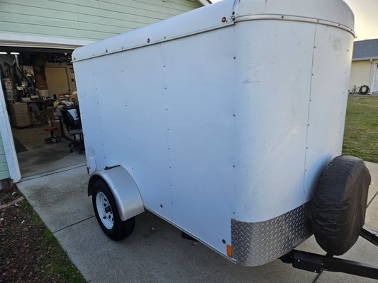 5x8 Cargo Trailer - 2008 TNT Enclosed 5 x 8 1/2 Enclosed Cargo trailer
2 inch Ball
4 pin straight electrical wiring
Has removable motorcycle wheel chock
Has D rings all form corners
Drop down rear door
Door opening 52” x 54.5”
Inside measurements 57”x100”
Inside height 59”
Dailey Rental $45 Weekly Rental $180 Monthly Rental $600
Refundable Deposit $150 5x8 Cargo Trailer - 2008 TNT Enclosed 5 x 8 1/2 Enclosed Cargo trailer
2 inch Ball
4 pin straight electrical wiring
Has removable motorcycle wheel chock
Has D rings all form corners
Drop down rear door
Door opening 52” x 54.5”
Inside measurements 57”x100”
Inside height 59”
Dailey Rental $45 Weekly Rental $180 Monthly Rental $600
Refundable Deposit $150