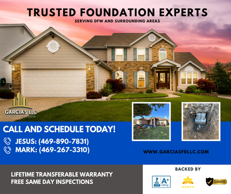 #1 Trusted Foundation Specialist - Foundation repair for all of Nort Tx and surrounding areas. Providing honesty, quality and customer satisfaction guaranteed. #1 Trusted Foundation Specialist - Foundation repair for all of Nort Tx and surrounding areas. Providing honesty, quality and customer satisfaction guaranteed.