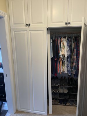 Refaced Closet Doors - Chatsworth, CA - Refacing job. Custom paint grade closet doors. Door style Revere. Chatsworth CA.