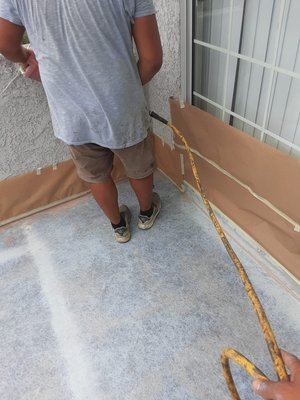 Los Angeles balcony deck waterproofing application - repair and waterproofing house balcony deck with fiberglass system ￼