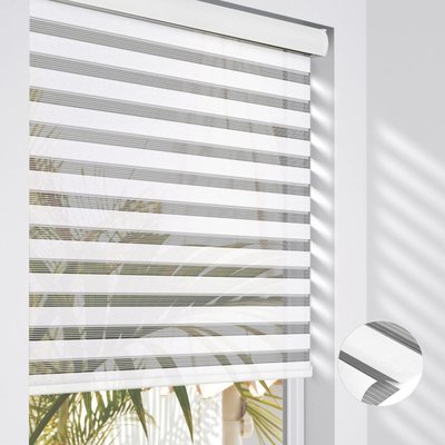 Zebra Blinds - also called dual blinds, are a modern roller blind alternative to horizontal blinds. Consisting of alternating horizontal opaque and sheer
fabric stripes, these blinds transition
from day to night easily Zebra Blinds - also called dual blinds, are a modern roller blind alternative to horizontal blinds. Consisting of alternating horizontal opaque and sheer
fabric stripes, these blinds transition
from day to night easily