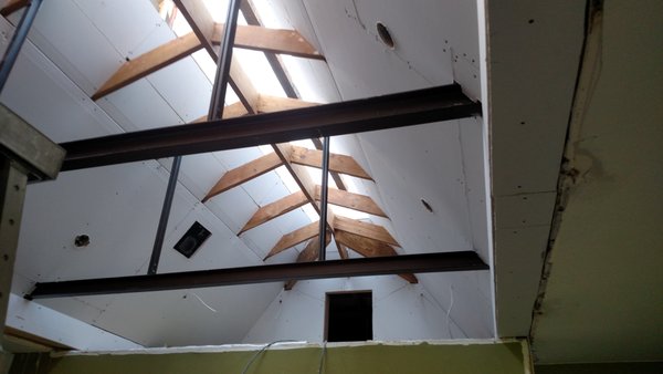 Basically a barn - This was done by cutting the sheets into pieces and going up and under the boards to get the sheetrock into place. Basically a barn - This was done by cutting the sheets into pieces and going up and under the boards to get the sheetrock into place.
