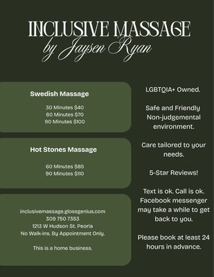 Swedish/ Hot Stones Massage - Swedish and Hot Stones available. New clients get $10 of a 60 or 90 minute massage.  Memberships and packages available.