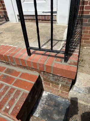 Brick Stair Repairs - Repairing and Replacing a few bricks, grinding out damaged mortar joints and resealed with new mortar Brick Stair Repairs - Repairing and Replacing a few bricks, grinding out damaged mortar joints and resealed with new mortar