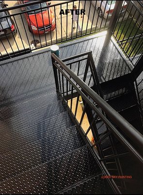 Metal Staircase Painting - Red Sky painting is fully insured, licensed and registered with the Worker Safety Insurance Board for both customer and contractor protection Metal Staircase Painting - Red Sky painting is fully insured, licensed and registered with the Worker Safety Insurance Board for both customer and contractor protection