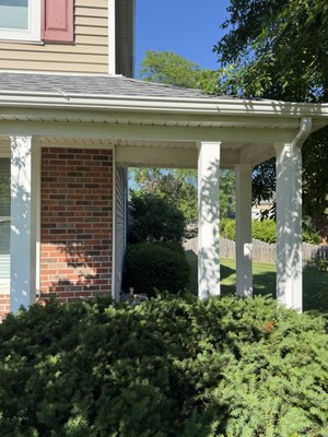Front Porch Column Upgrade with Custom PVC Wraps - We transformed the original narrow porch posts into elegant Craftsman-style columns to give this home's front entrance a more substantial and timeless appearance.

Each column was custom-built using premium PVC trim boards with a realistic wood grain texture. All joints were precision-cut at 45-degree angles for seamless corners, then assembled, caulked, sanded, and professionally painted to create a clean, maintenance-free finish.

The new columns dramatically improve the home's curb appeal while providing a durable exterior solution that resists moisture, rot, and weather for years to come.