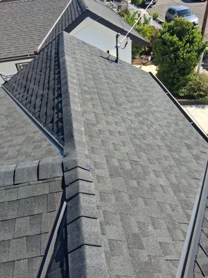 composition shingles installation - this re roof was done due to a wear and age of the roof to compliance with home owner insurance renewal requirement and we installed with a new synthetic underlayment, new air vents , new aluminum gutters and new composition shingles 30 year. composition shingles installation - this re roof was done due to a wear and age of the roof to compliance with home owner insurance renewal requirement and we installed with a new synthetic underlayment, new air vents , new aluminum gutters and new composition shingles 30 year.