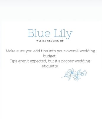 Wedding Planning Tips - Blue Lily offers weekly tips to help our couples save money and time with planning their big day. You can follow us on Instagram, Facebook & Tik Tok to learn more weekly tips!
IG: @bluelily.weddings
FB: @bluelilywed
Tik Tok: @bluelily.weddings Wedding Planning Tips - Blue Lily offers weekly tips to help our couples save money and time with planning their big day. You can follow us on Instagram, Facebook & Tik Tok to learn more weekly tips!
IG: @bluelily.weddings
FB: @bluelilywed
Tik Tok: @bluelily.weddings