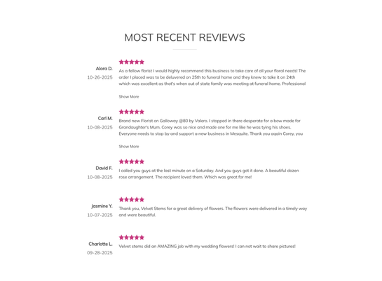 Customer Highlights ✨ - We love making people smile with every arrangement we deliver.

Here’s a gallery of some recent reviews from our amazing customers, thank you for trusting Velvet Stems to brighten your lives! 🌻😊