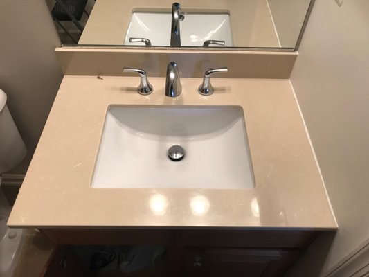 Bathroom Veneer countertop replacement - Replaced a sink where the porcelain was damaged by cleaning products Bathroom Veneer countertop replacement - Replaced a sink where the porcelain was damaged by cleaning products