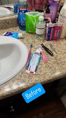 Bi-Weekly standard bathroom clean - Bi- weekly cleaning of a 2 bedroom apartment! This is the master bathroom and we make sure everything is dusted, wipe down, sanitized, and put back in its rightful place.