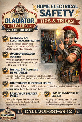 Home Electric repair service - Get fast, reliable service with Gladiator Electric, your trusted choice for home electrical repairs in Bergen County, NJ. Our licensed electricians handle everything from faulty wiring and breaker panel repairs to outlet, lighting, and switch replacements. We specialize in safe, code-compliant residential electrical repairs that protect your home and family. Proudly serving Bergen County homeowners, Gladiator Electric delivers prompt response times, honest pricing, and quality workmanship you can count on. Whether it’s a minor electrical issue or an urgent repair, we’re here to help. Schedule expert home electrical repair in Bergen County, NJ today. ⚡