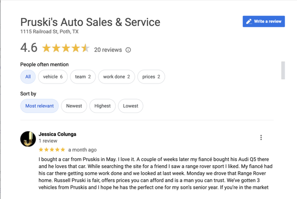 Client Testimonials - Pruski's Auto Sales & Service is a full blown used car dealership and service shop. Selling and servicing a wide range of vehicles from Ford to Jags. We do basic service to complete motor swaps! We also sell and install truck accessories and stereos. Client Testimonials - Pruski's Auto Sales & Service is a full blown used car dealership and service shop. Selling and servicing a wide range of vehicles from Ford to Jags. We do basic service to complete motor swaps! We also sell and install truck accessories and stereos.