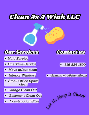 Holiday Cleaning Special : 4 Rooms for $125 - Clean as a Wink Offering 40 years of experience of home cleaning as well as small office spaces.  Current special running for the  holidays,  4 room cleaning for $125.  Availability next week.