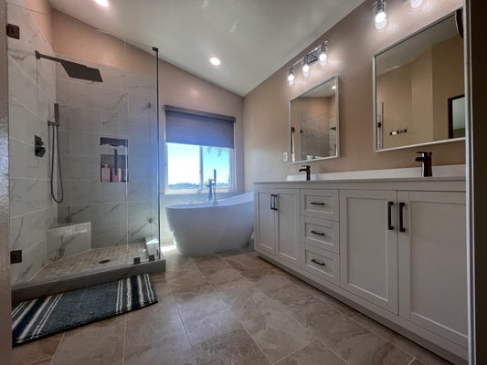 Bathroom Remodel - Changed the bathroom completely from old to new with a freestanding tub and a glassed shower Bathroom Remodel - Changed the bathroom completely from old to new with a freestanding tub and a glassed shower