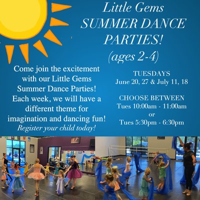 Summer Programs - Summer is a very important and rewarding season at Diamond Talent and we have designed our Summer Program with the individual dancer and artist in mind.
Throughout the summer we have:
- Triple Threat workshops for all ages (Alumni include Broadway performers from Back to the Future the musical, Sweeney Todd, Hamilton, Mean Girls, Cats, etc).
- Dance Intensive Workshops with professional Guest Artists & Teachers.
- "Little Gems" Dance Parties for ages 2-4
Learn more on our website: https://www.diamondtalentdancer.com/summer Summer Programs - Summer is a very important and rewarding season at Diamond Talent and we have designed our Summer Program with the individual dancer and artist in mind.
Throughout the summer we have:
- Triple Threat workshops for all ages (Alumni include Broadway performers from Back to the Future the musical, Sweeney Todd, Hamilton, Mean Girls, Cats, etc).
- Dance Intensive Workshops with professional Guest Artists & Teachers.
- "Little Gems" Dance Parties for ages 2-4
Learn more on our website: https://www.diamondtalentdancer.com/summer