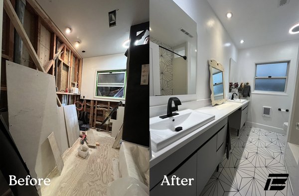 Before and After Bathroom Remodels - Your dream bathroom starts with Builders Firm. We remodel every aspect of your space—from top to bottom—creating a bathroom that combines comfort, style, and quality craftsmanship.