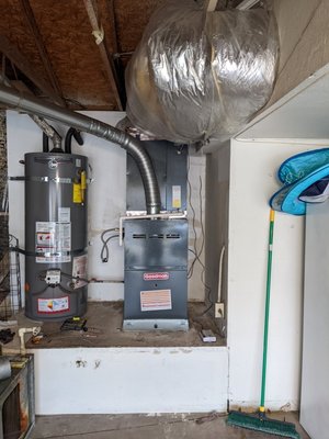 Residential ac and heater installation change out. - This was a replacement of a new updated 5 ton HVAC system. installed are a Goodman 5 ton outdoor condenser coil with matching indoor furnace and evaporative coil.