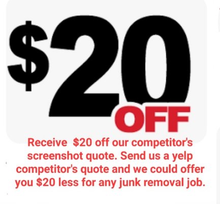 $20 discount for any junk removal service. - Project discount to yelp user $20 discount for any junk removal service. - Project discount to yelp user
