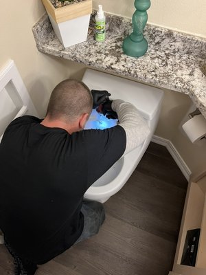 Koehler one piece toilet seat replacement - Customer called and said he could not get his toilet seat off. Upon arrival we determined it was an infamous Koehler one piece toilet with an anchored in seat. The customer was amazed at what it took to get the seat off but it all worked out great. Replaced that seat with a removable one for easy cleaning and replacement in the future. Koehler one piece toilet seat replacement - Customer called and said he could not get his toilet seat off. Upon arrival we determined it was an infamous Koehler one piece toilet with an anchored in seat. The customer was amazed at what it took to get the seat off but it all worked out great. Replaced that seat with a removable one for easy cleaning and replacement in the future.