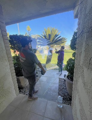Glass Replacement - Customers, large glass in their sliding patio door cracked by a golf ball. We replaced just the glass.