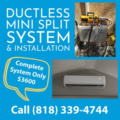 Air Conditioner System Installation - This installation was for a Ductless Mini Split AC System with Heat. We offer advice from system sizing, providing and installation of Ductless AC system, properly torque lineset connections, proper electrical wiring to match system size, nitrogen leak testing, evacuation and decay test prior to completion of Air conditioner system to give you years of use without service callbacks. Air Conditioner System Installation - This installation was for a Ductless Mini Split AC System with Heat. We offer advice from system sizing, providing and installation of Ductless AC system, properly torque lineset connections, proper electrical wiring to match system size, nitrogen leak testing, evacuation and decay test prior to completion of Air conditioner system to give you years of use without service callbacks.