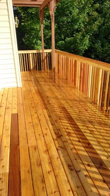 Major cedar deck with seismic footing wall - This was a great cedar deck project. Took it down to bare frame and gave it a very beefy contentious seismic footing wall. The footing wall was engineered to be able to withstand a hill slide blow out. The wall 3/4in rebar and required the big concrete pump truck to get the job done. The cedar turned out great. Pictures of recent refinishing of the deck soon to come as this was done 8 years ago. Major cedar deck with seismic footing wall - This was a great cedar deck project. Took it down to bare frame and gave it a very beefy contentious seismic footing wall. The footing wall was engineered to be able to withstand a hill slide blow out. The wall 3/4in rebar and required the big concrete pump truck to get the job done. The cedar turned out great. Pictures of recent refinishing of the deck soon to come as this was done 8 years ago.