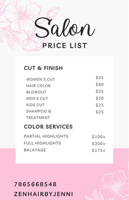 Beauty bar menu - Special price  and some discount available